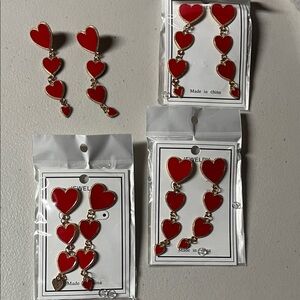 Valentine Red Heart Drop Earrings set of 4 great for Valentine’s Day!